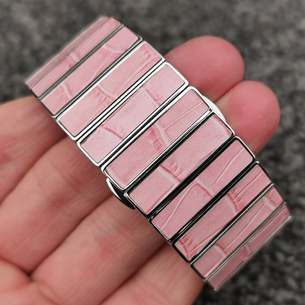 D&G TIME Quartz Watch Pink Croco Grain Stainless Steel Cuff Bracelet Authentic - Picture 6 of 12